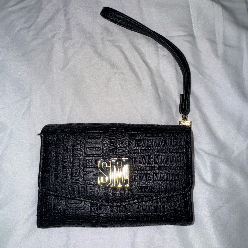 Steve Madden Embossed Black Wristlet Clutch
